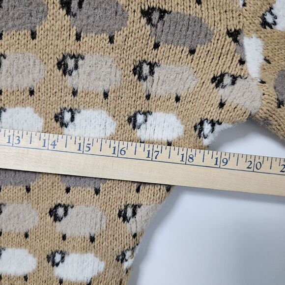 Zara Jacquard Sweater Women's Medium Tan White Gray Lamb Print Collar Neck EUC - Picture 5 of 7